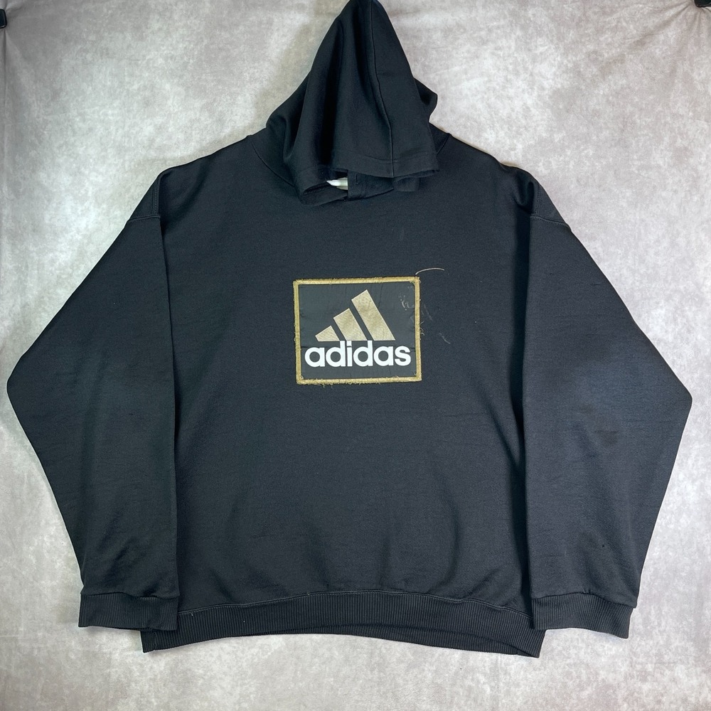 VINTAGE Adidas Hoodie Mens Large Black Sweatshirt Sports Retro Made in USA 90s